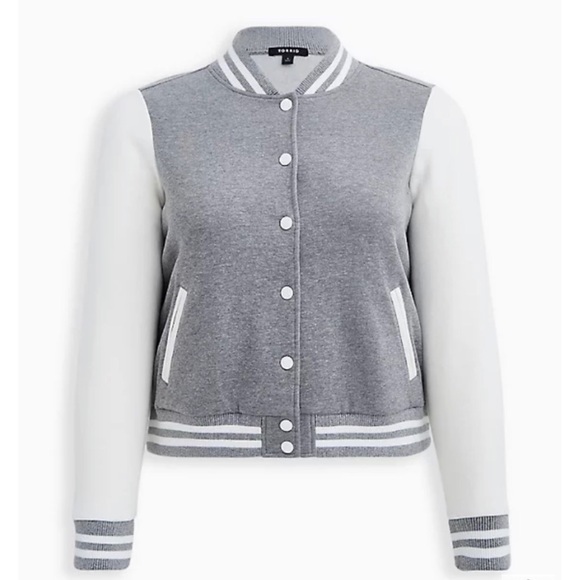 torrid Jackets & Blazers - NEW Torrid 4 Heather Grey & White Fleece Crop Varsity Bomber Jacket